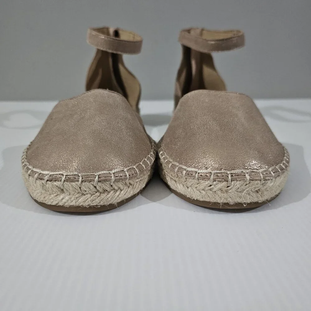 Eileen Fisher Lala Flat Espadrille Sandal Womens 9.5 Metallic Tan Leather NEW